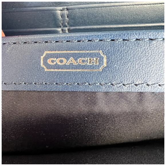 COACH Madison Blue Laser Cut Leather Accordion Zip-Around Wallet - Picture 8 of 12